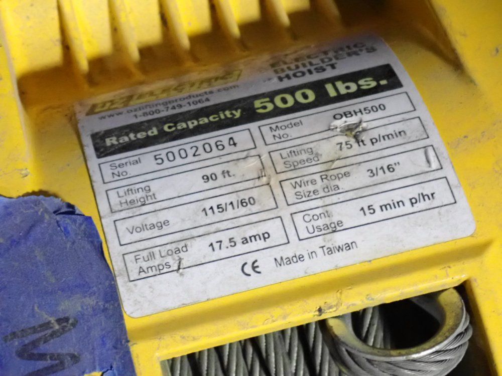 Oz 500 Lbs Electrical Builders Hoist - Obh500