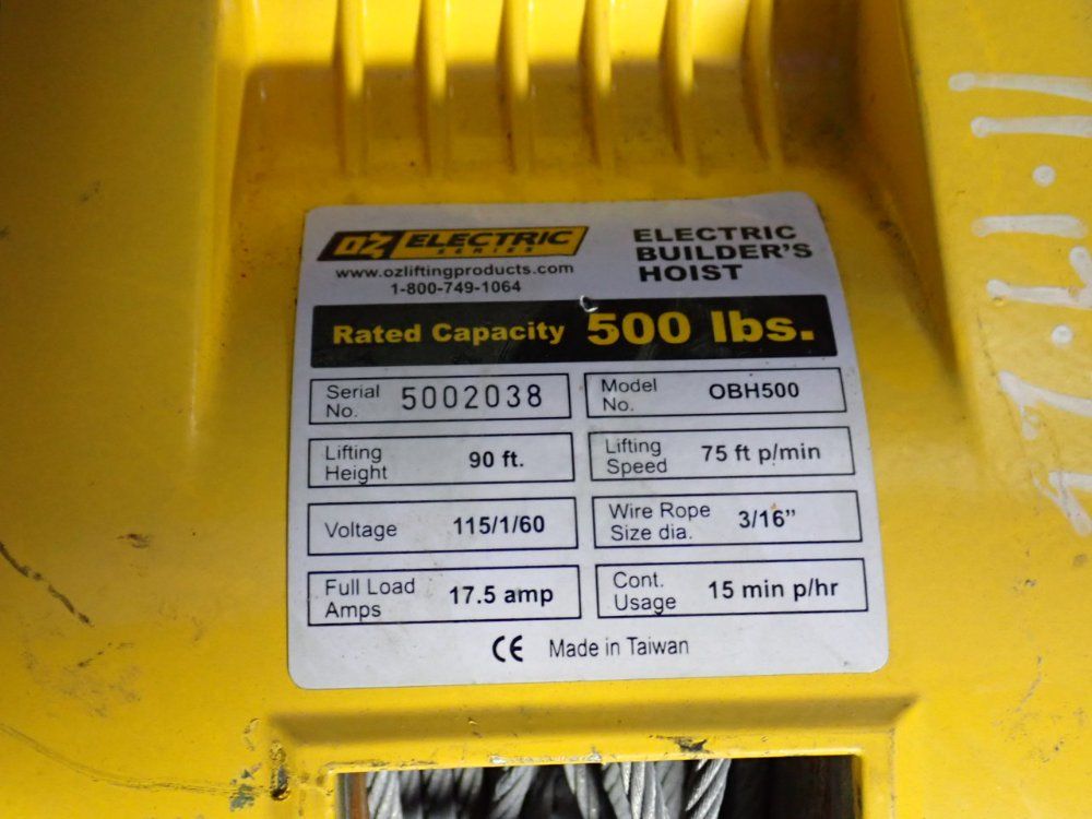 Oz 500 Lbs Electrical Hoist - Obh500
