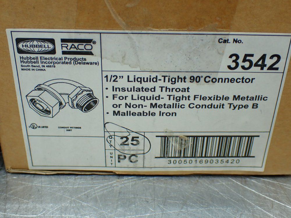 Hubbell 1/2" 125 Liquid Tight 90° Connectors - 3542