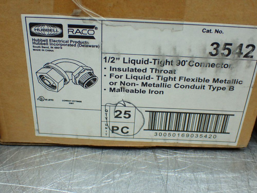Hubbell 1/2" 125 Liquid Tight 90° Connectors - 3542