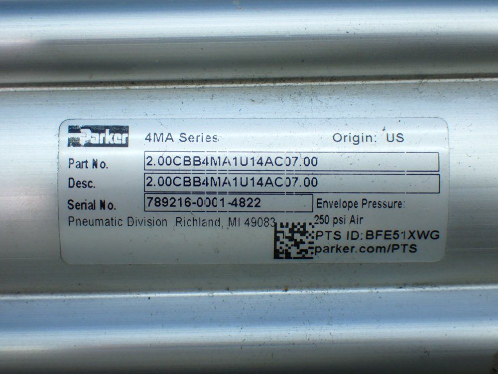 Parker 250psi Double-acting Non-lube Nfpa Tie-rod Pneumatic Cylinder - 2.00cbb4ma1u14ac07.00