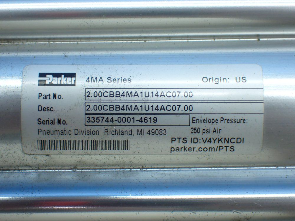 Parker 250psi Double-acting Non-lube Nfpa Tie-rod Pneumatic Cylinder - 2.00cbb4ma1u14ac07.00