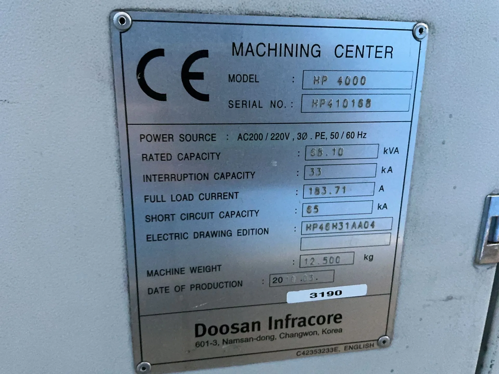 Doosan Infracore Cnc Hmc - Hp 4000