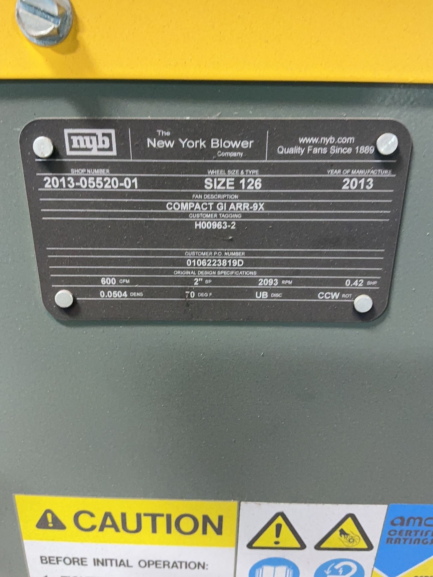 The New York Blower Co Centrifugal Fan - Compact Gi Arr-9x