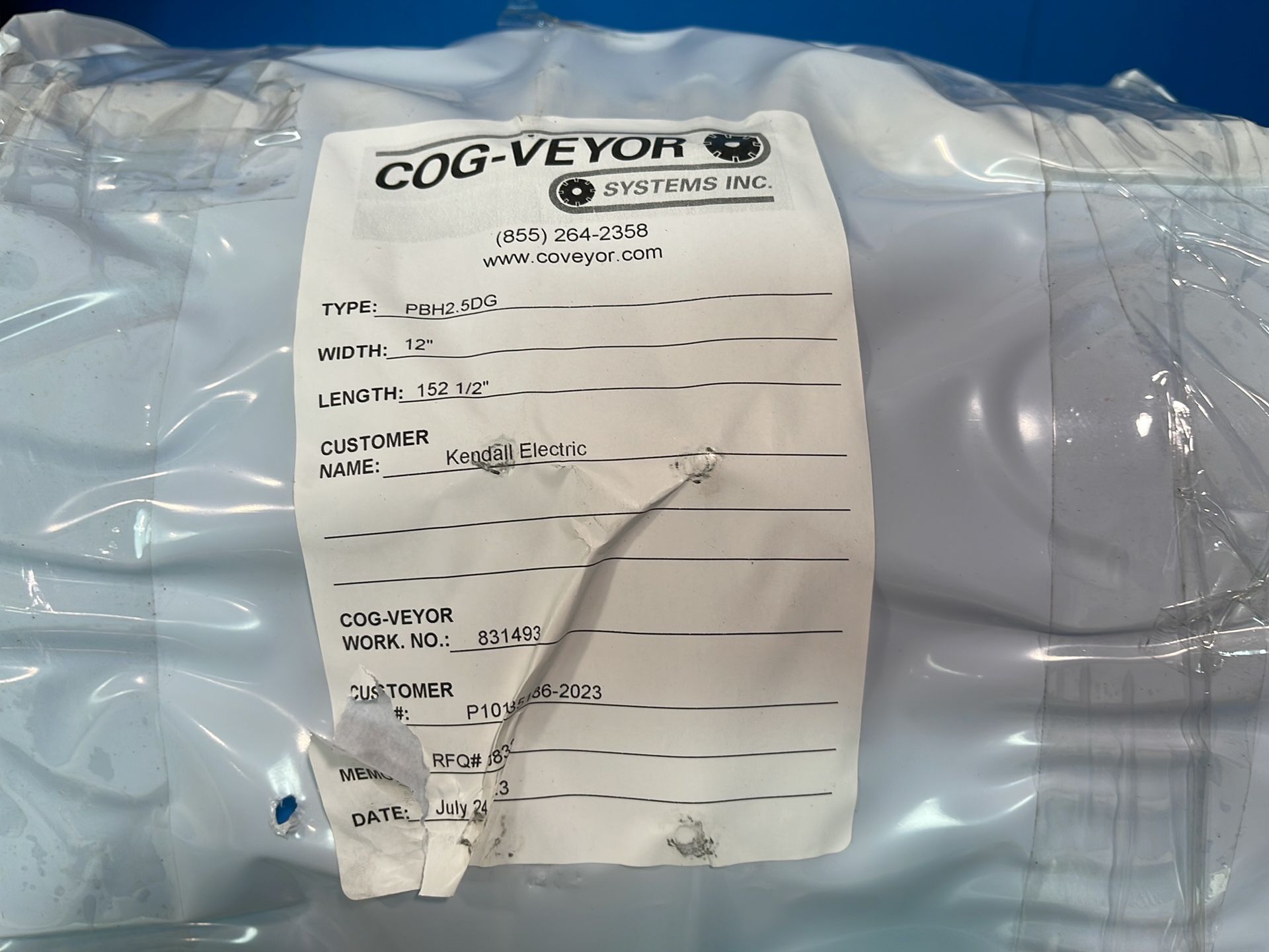 Cog-veyor Systems Inc 152 1/2” X 12” Conveyor Belt - Pbh2.5dg