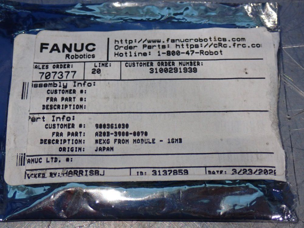 Fanuc 16 Meg Memory Module - A20b-3900-0070