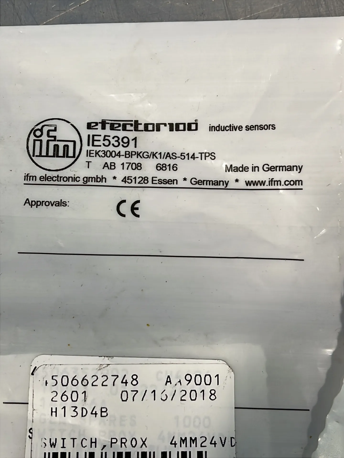 Ifm Electronic Efector100 Ie5391 Inductive Proximity Sensors - Iek3004-bpkg/k1/as-514-tps