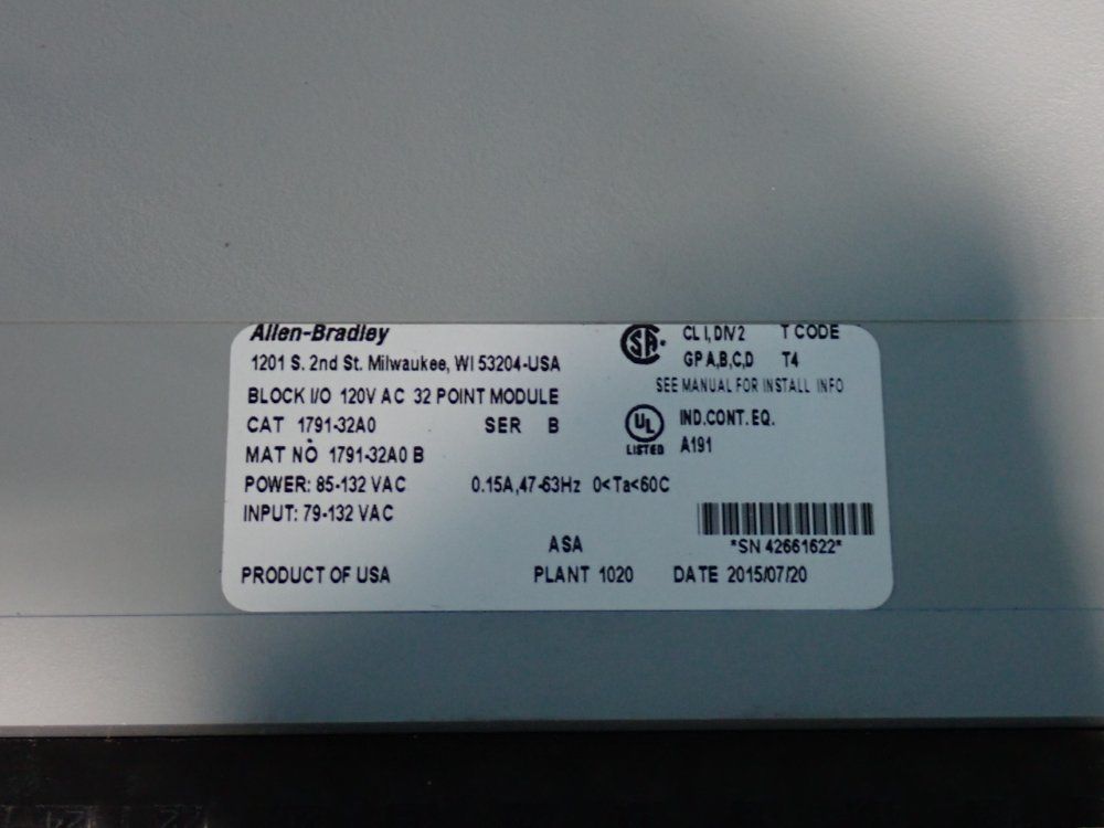 Allen Bradley Series B Block I/o 120v Ac 32 Point Module - 1791-32a0