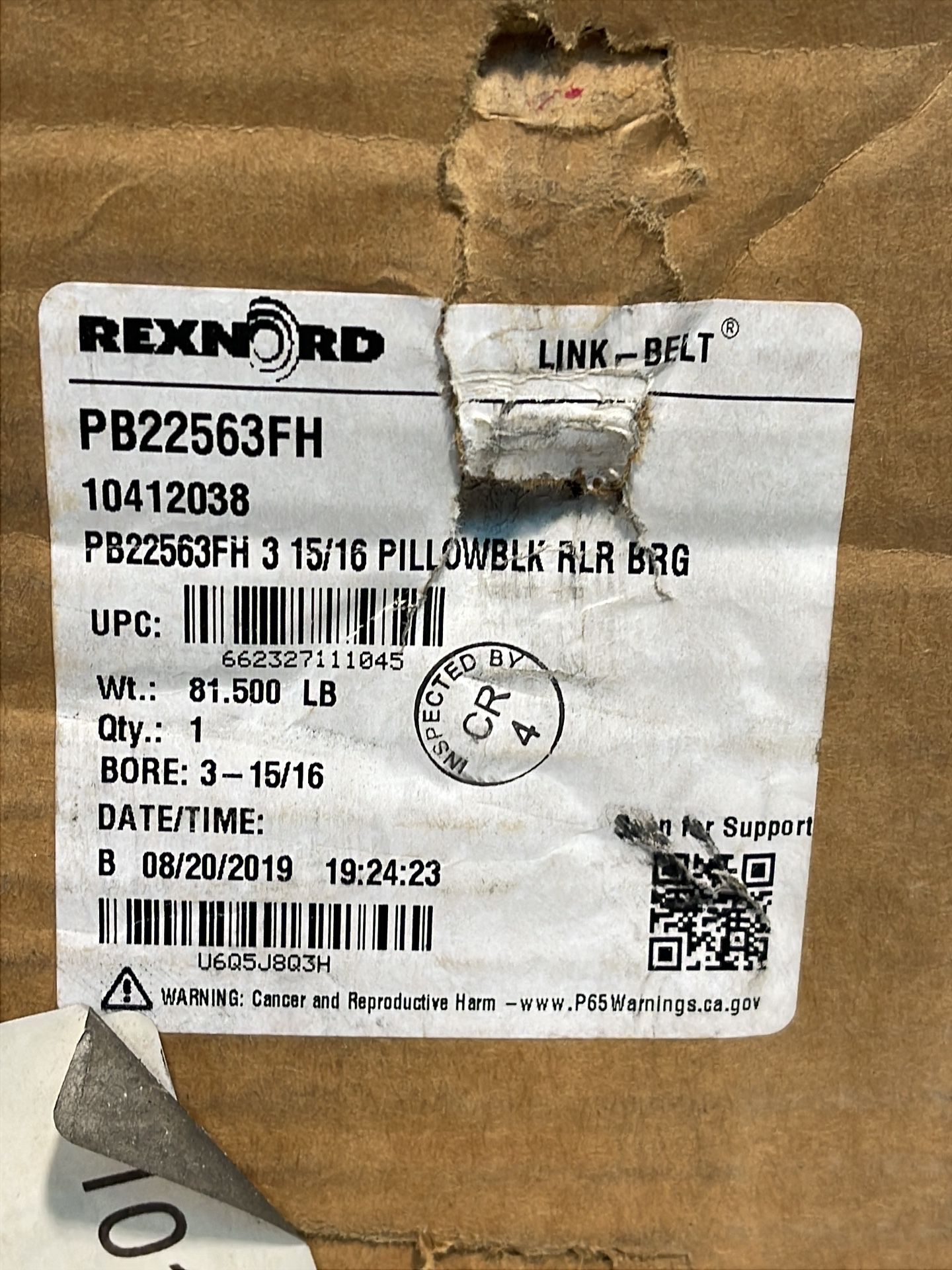 Rexnord 3-15/16” Bore Link-belt Mounted Spherical Roller Bearing - Pb22563fh