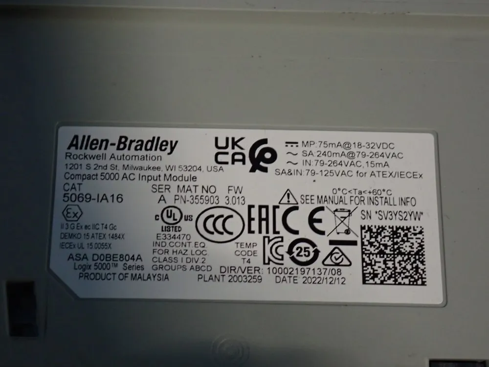 Allen Bradley Logix 5000 Series Compact 5000 Ac Input Module - 5069-ia16