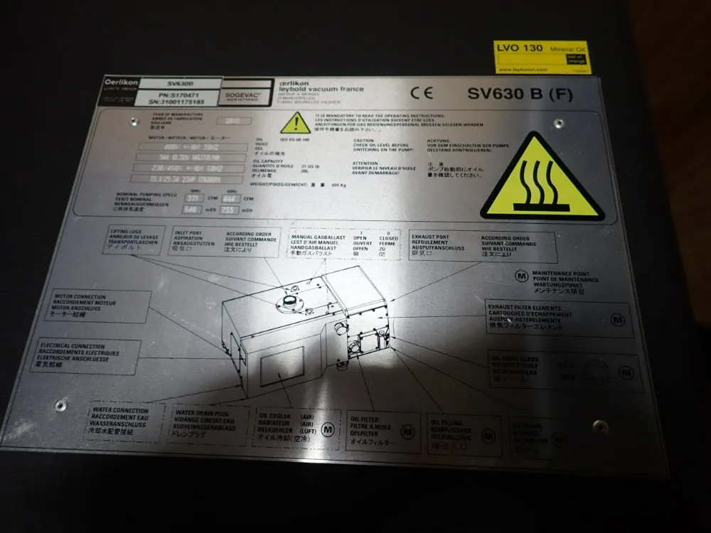 Oerlikon Leybold 25 Hp Vacuum Pump - Sv630b