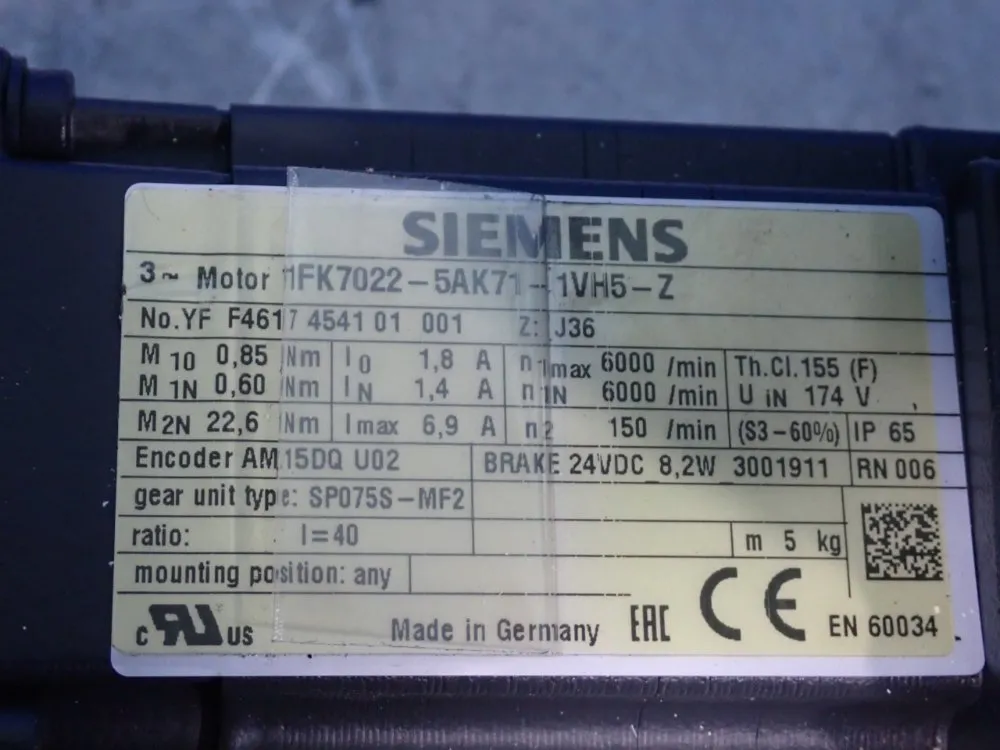 Siemens Servo Motor - 1fk7022-5ak71-1vh5-1