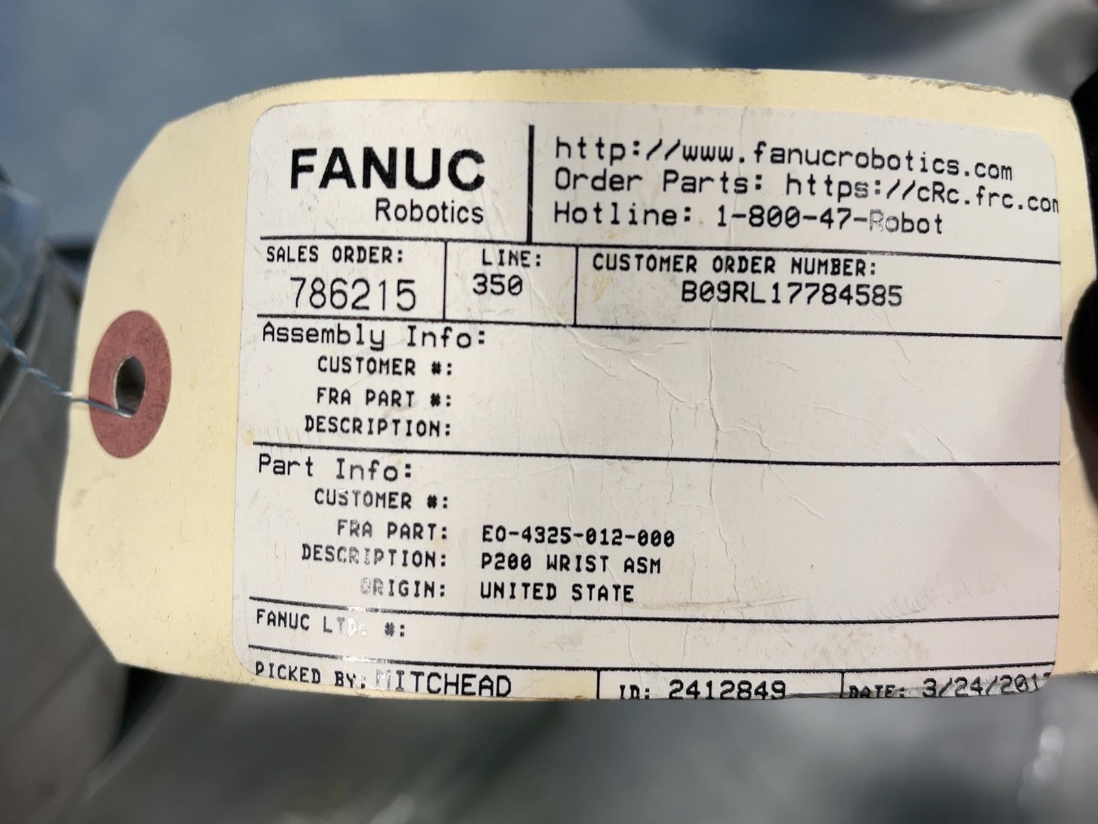 Fanuc P200 Wrist Assembly - Eo-4325-012-000