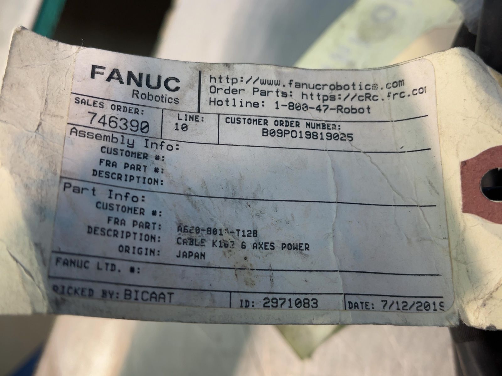 Fanuc K183 6 Axes Power Cable - A660-8019-t128