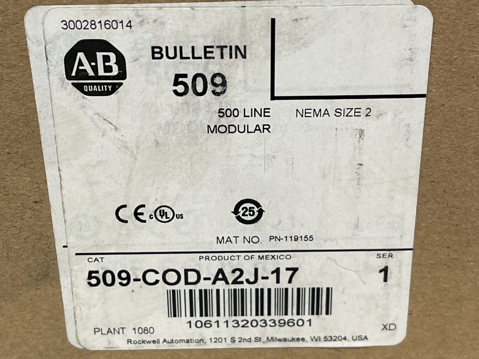 Allen-bradley 600 Vac Bulletin 509 Motor Starter - 509-cod-a2j-17