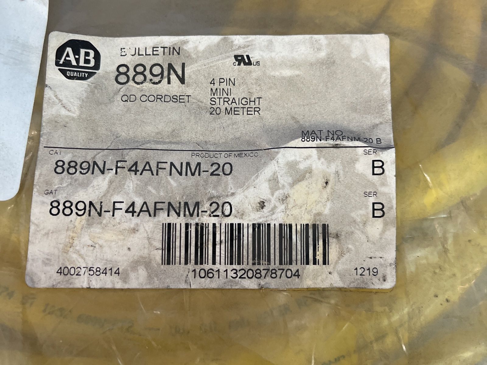 Allen-bradley 20 Ft Quick Disconnect Cable - 889n-f4afnm-20