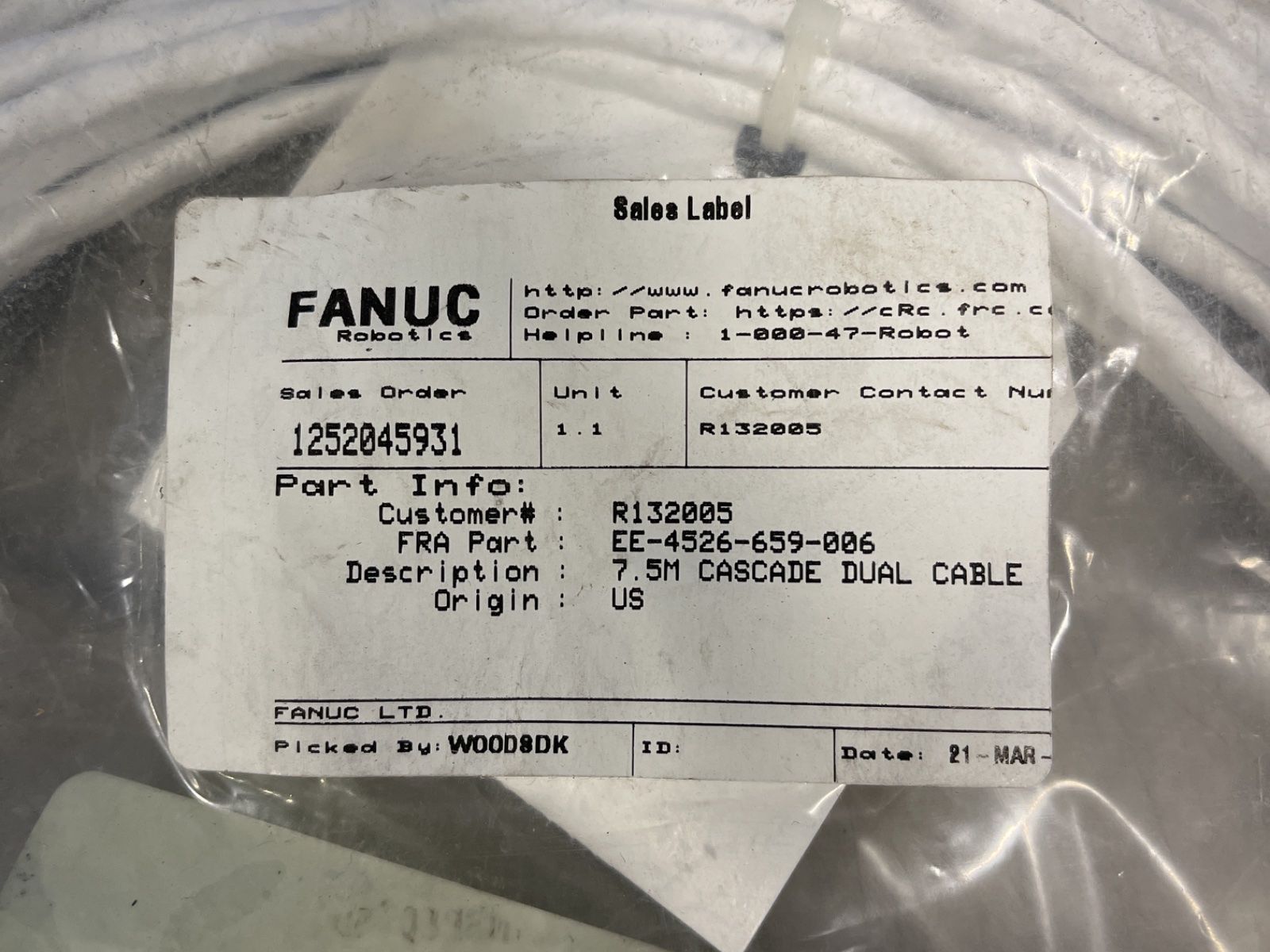 Fanuc 7.5 M Cascade Dual Cables - Ee-4526-659-006