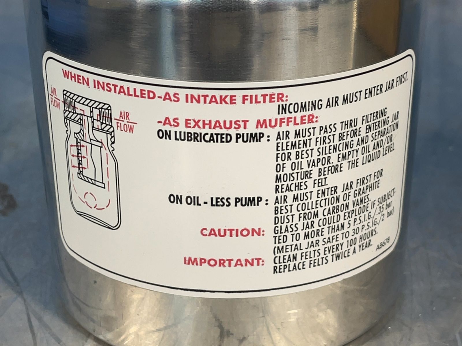 Gast 32 Oz Metal Filter Assembly - Ab650c
