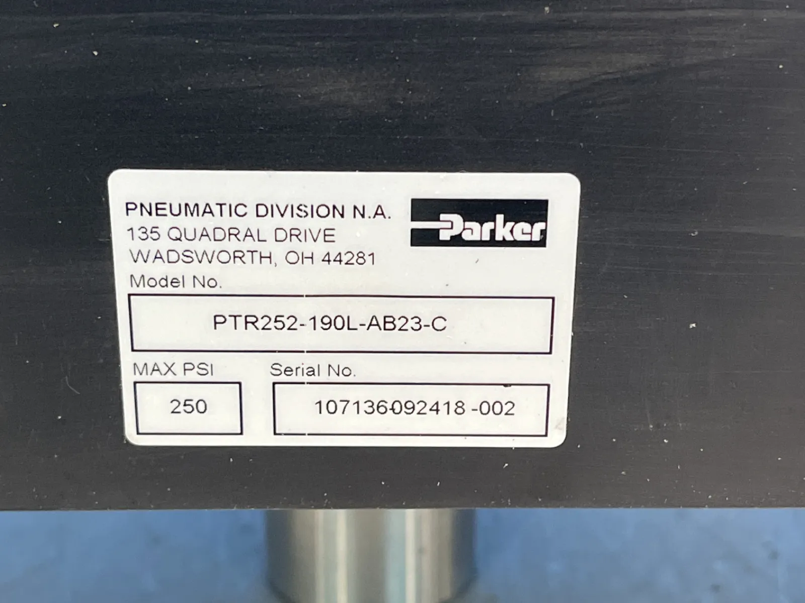 Parker 250 Psi Linear Actuator - Ptr252-190l-ab23-c
