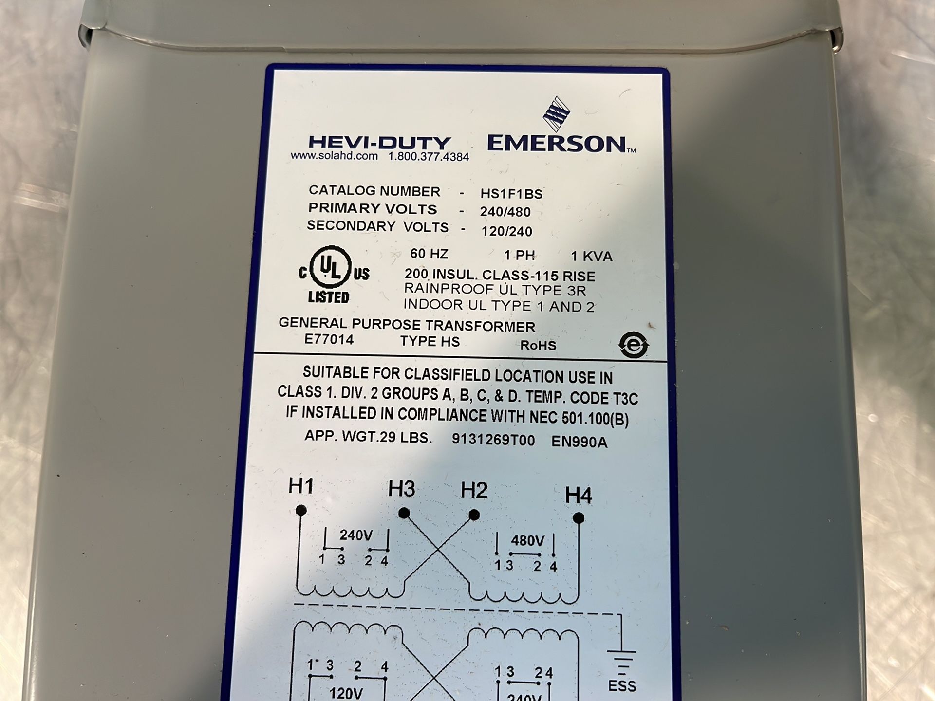 Emerson 1 Kva Hevi-duty General Purpose Transformer - Hs1f1bs