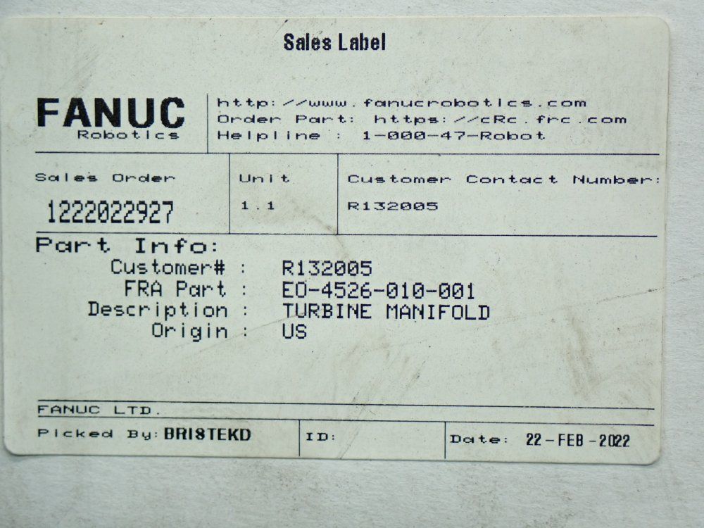 Fanuc Turbine Manifold - E0-4526-010-001