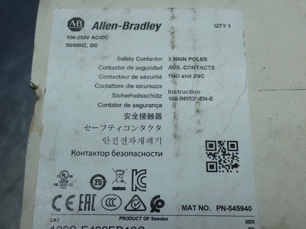 Allen-bradley 100-250v Ac/dc 50/60hz Safety Contactor - 100s-e460ed12c