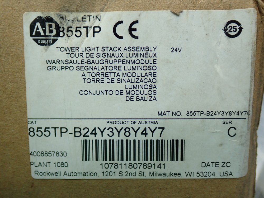 Allen Bradley 855t-series Stack Light - 855tp-b24y3y8y4y7