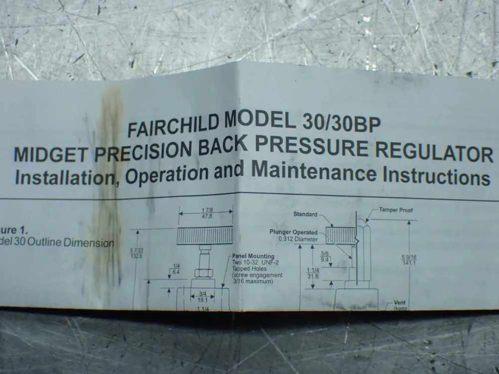 Fairchild 240psig Max Midget Precision Back Pressure Regulator - 30222