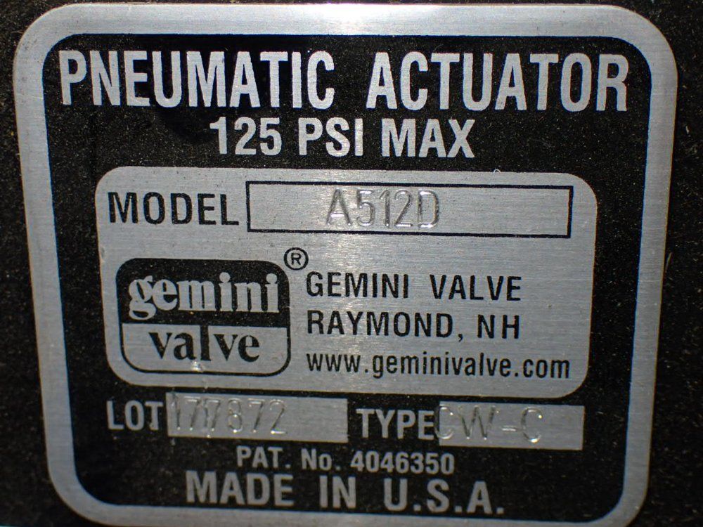 Gemini Valve 125psi Max Cw-c Pneumatic Actuator - A512d
