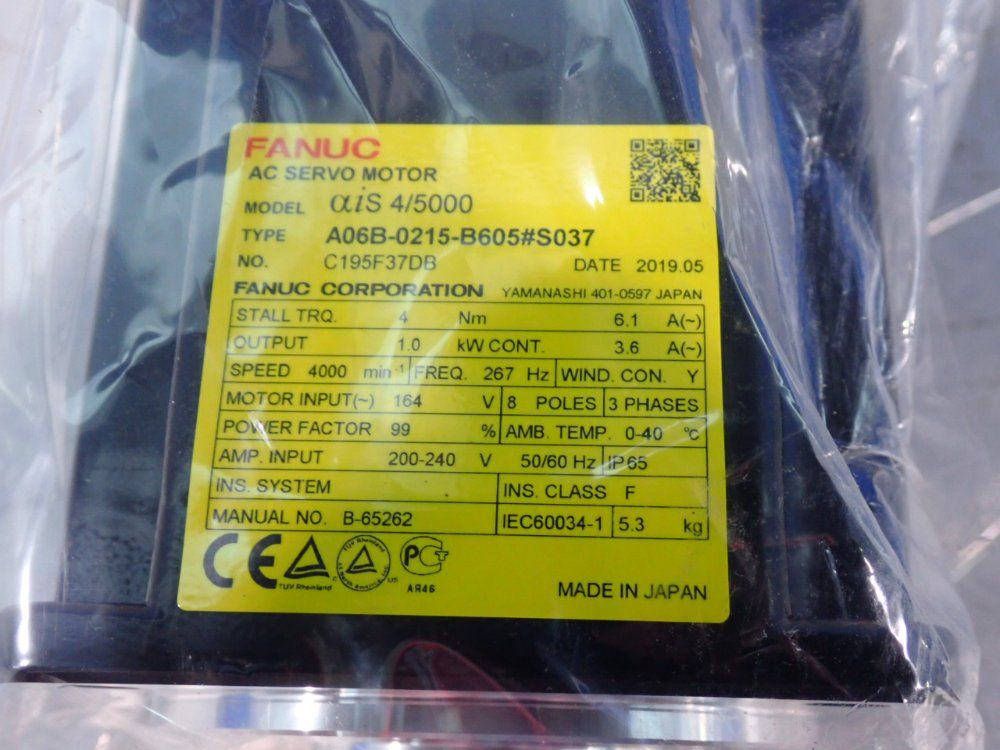 Fanuc 1.0 Kw Ais 4/5000 Ac Servo Motor - A06b-0215-b605#s037