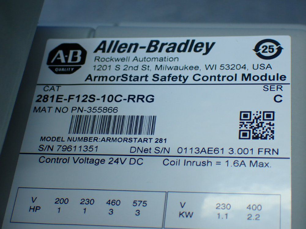 Allen-bradley Armorstart Safety Starter And Base - 281e-f12s-10c-rrg