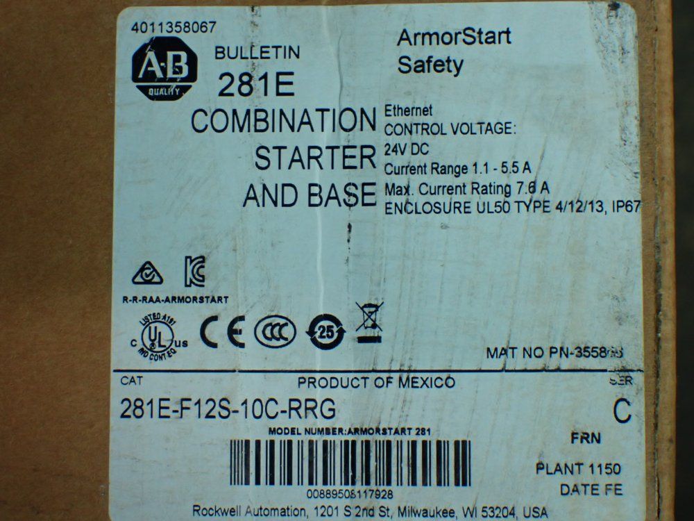 Allen-bradley Armorstart Safety Starter And Base - 281e-f12s-10c-rrg