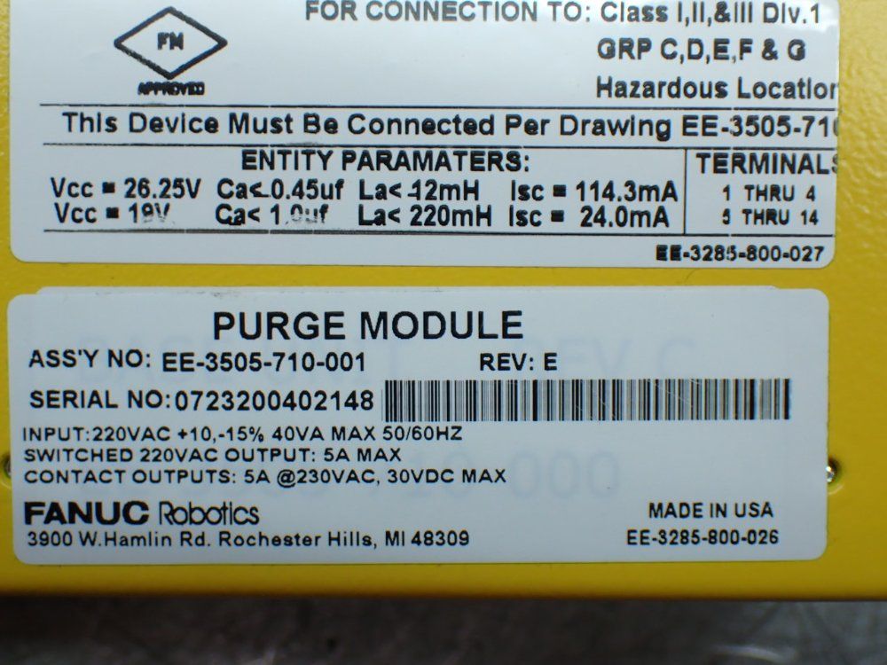 Fanuc Purge Module Assembly - Ee-3505-710-001