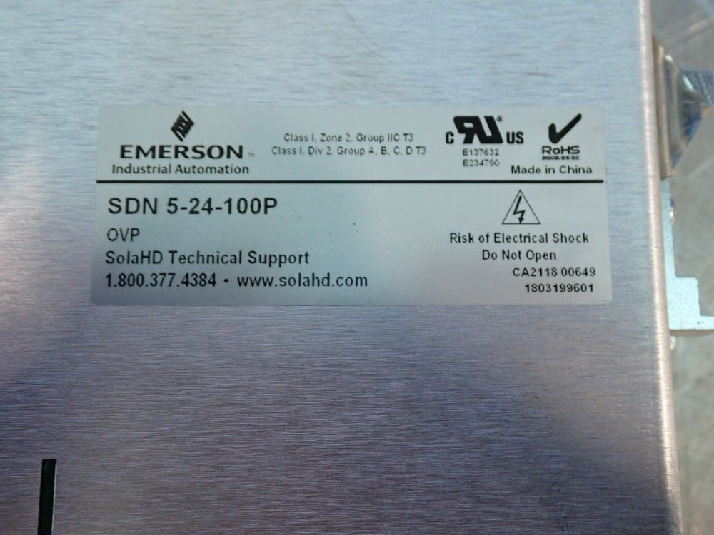 Emerson Industrial Automation Sola Power Supply - Sdn 5-24-100p