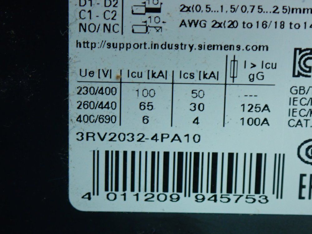 Siemens Motor Protection Circuit Breaker, 2pcs - 3rv2032-4va10