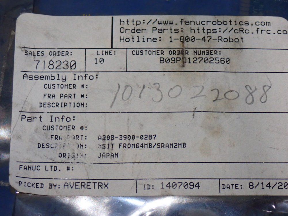 Fanuc Servo Add On Memory Module 64mb/sram2mb - A20b-3900-0287