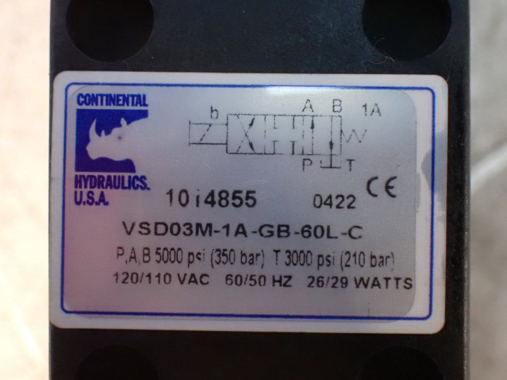 Continental Hydraulics Solenoid Operated Hydraulic Directional Control Valve - Vsd03m-1a-gb-60l-c