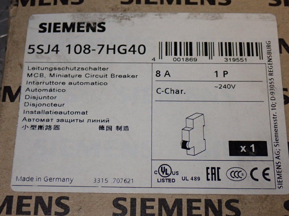 Siemens Miniature Circuit Breaker - 5sj4 108-7hg40