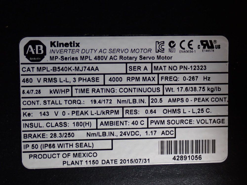 Allen-bradley 4000 Rpm Servo Motor - Mpl-b540k-mj74aa