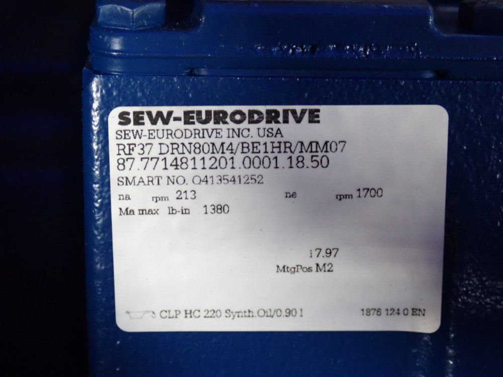 Sew-eurodrive 1 Hp Gear Drive - Rf37 Drn80m4/be1hr/mm07