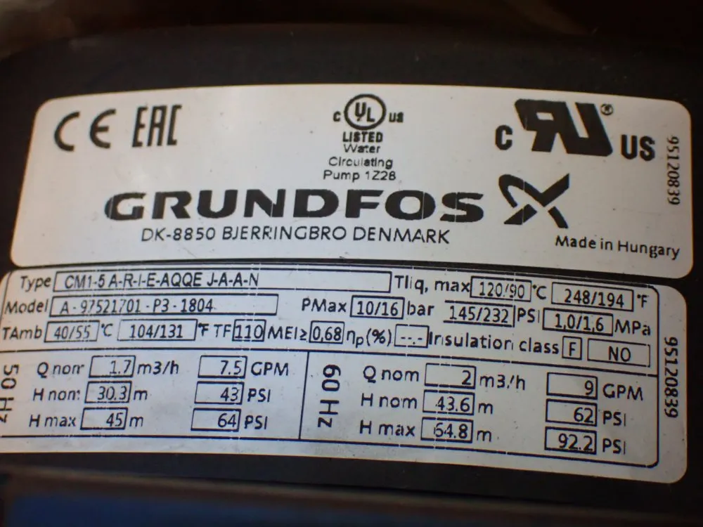 Grundfos 145/232psi Horizontal Multistage Centrifugal Pump - A-r-i-e-aqqe J-a-a-n