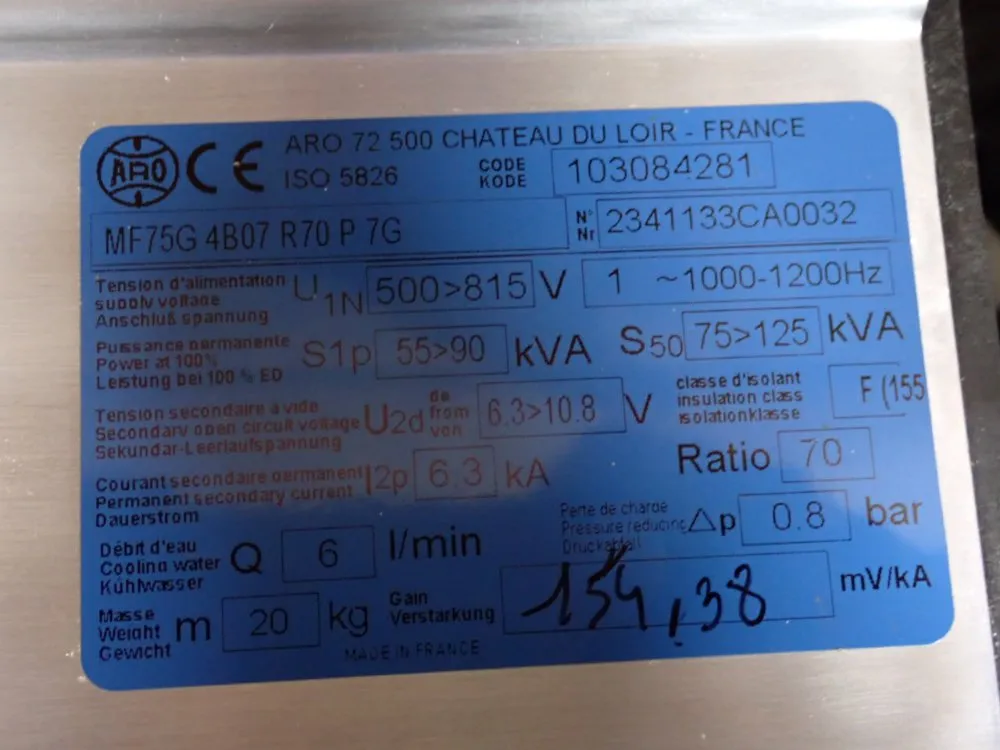 Aro 55-90 Kva Resistance Welding Transformer - Mf75g 4b07 R70 P 7g