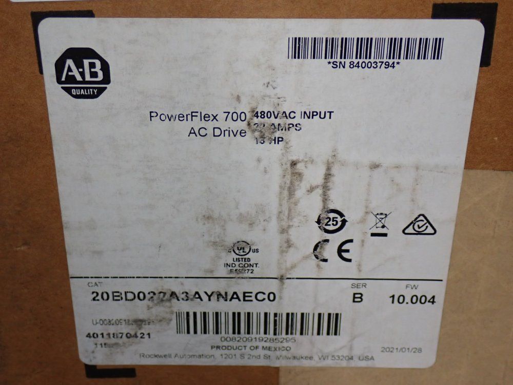 Allen-bradley 15hp Powerflex 700 Servo Drive - 20bd022a3aynaec0