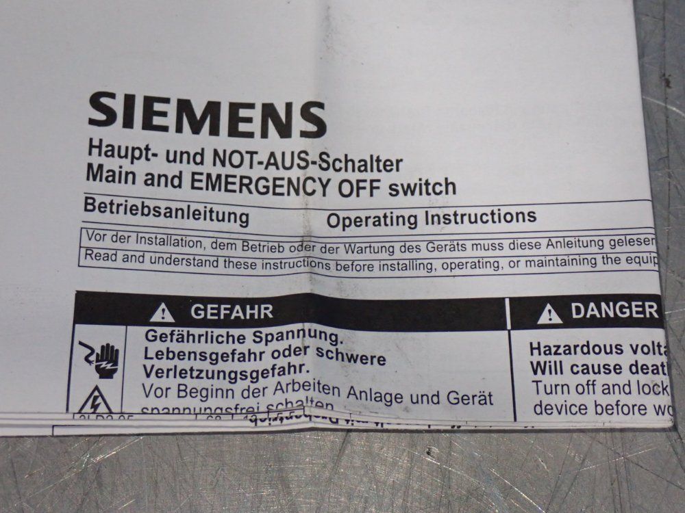 Siemens Rotary Disconnect Switch - 3ld2254-0tk53