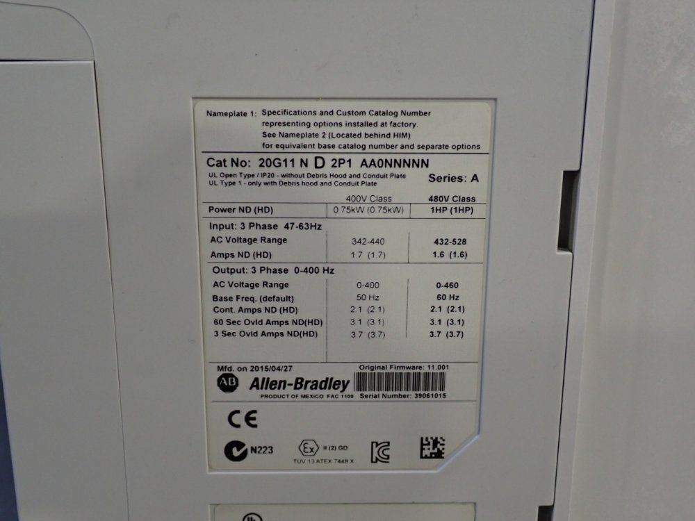 Allen Bradley 1 Hp Series A Powerflex755 - 20g11nd2p1aa0nnnnn