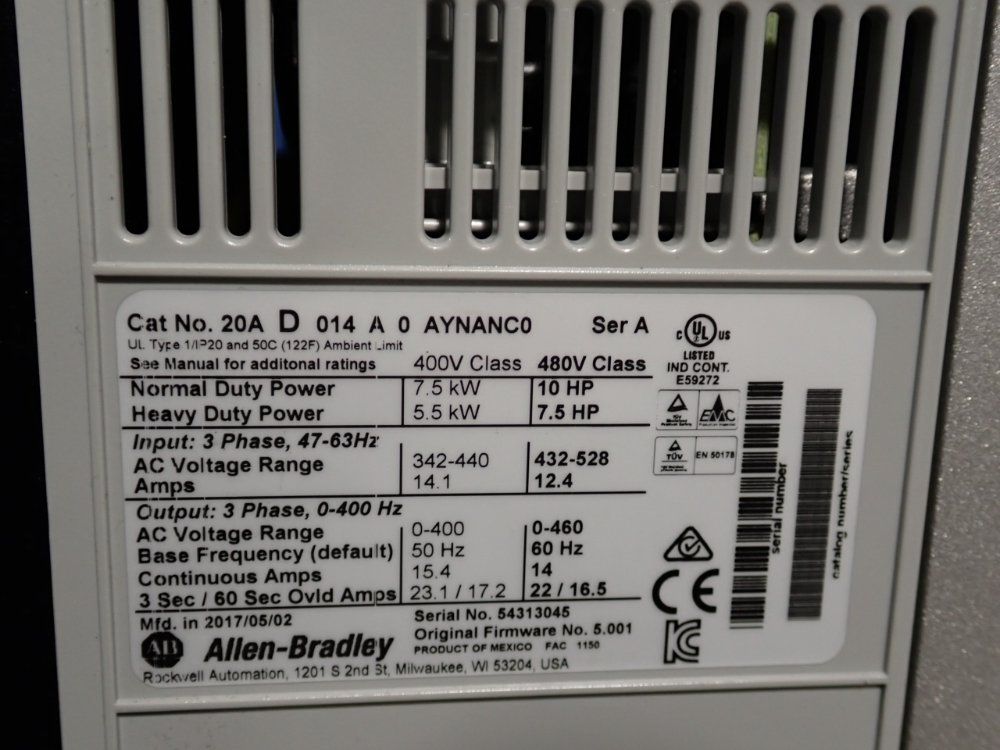 Allen Bradley 10 Hp Series A Powerflex70 - 20ad014a0aynanc0