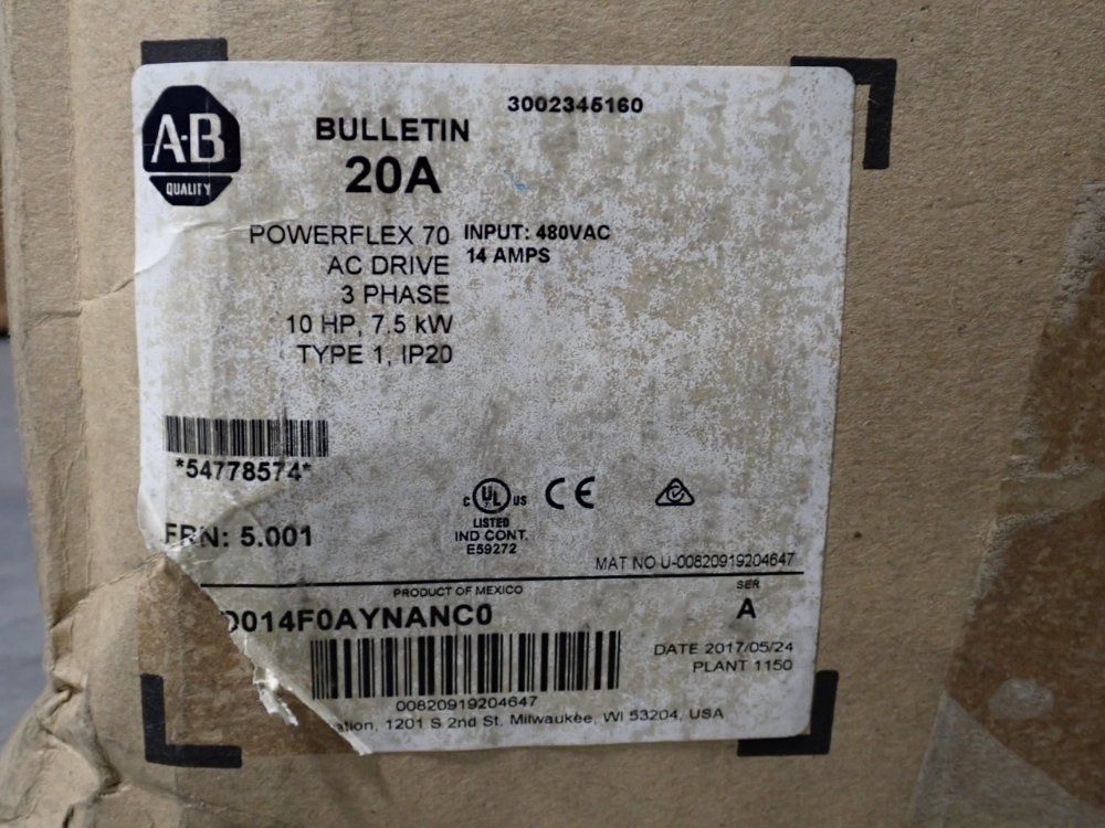 Allen Bradley 10 Hp Series A Powerflex70 - 20ad014a0aynanc0