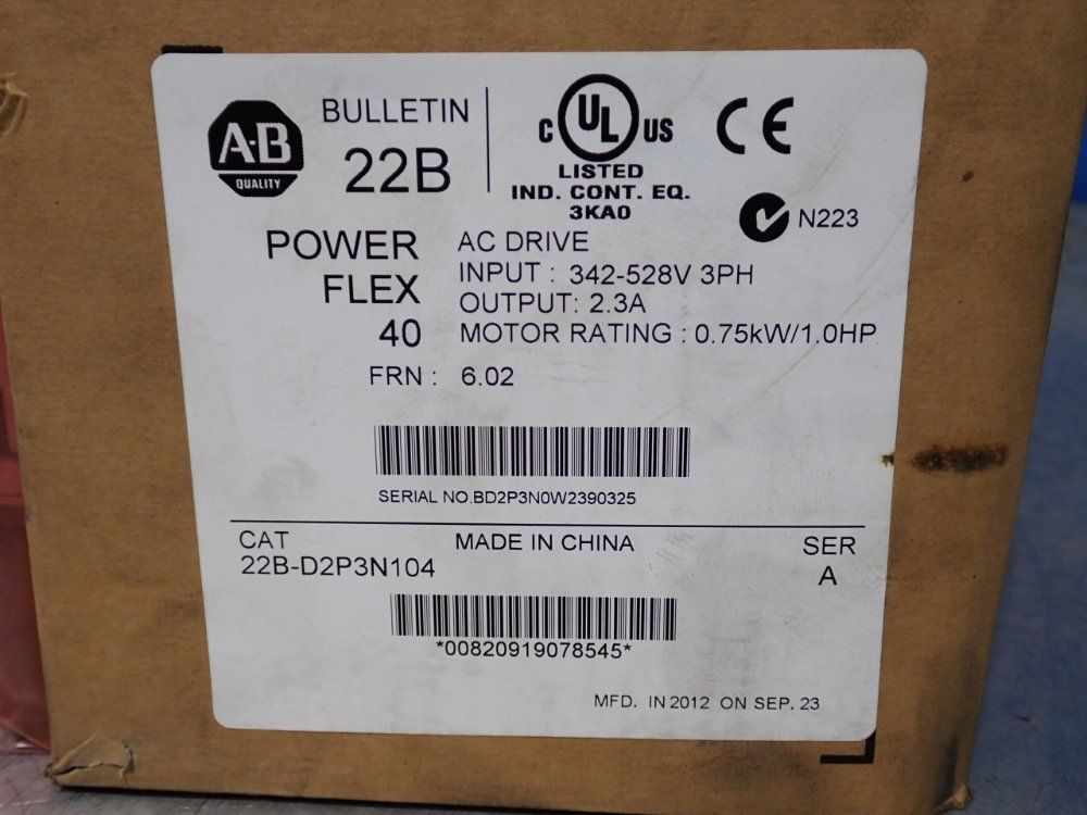 Allen Bradley 1 Hp Powerflex40 Ac Drive - 22b-d2p3n104