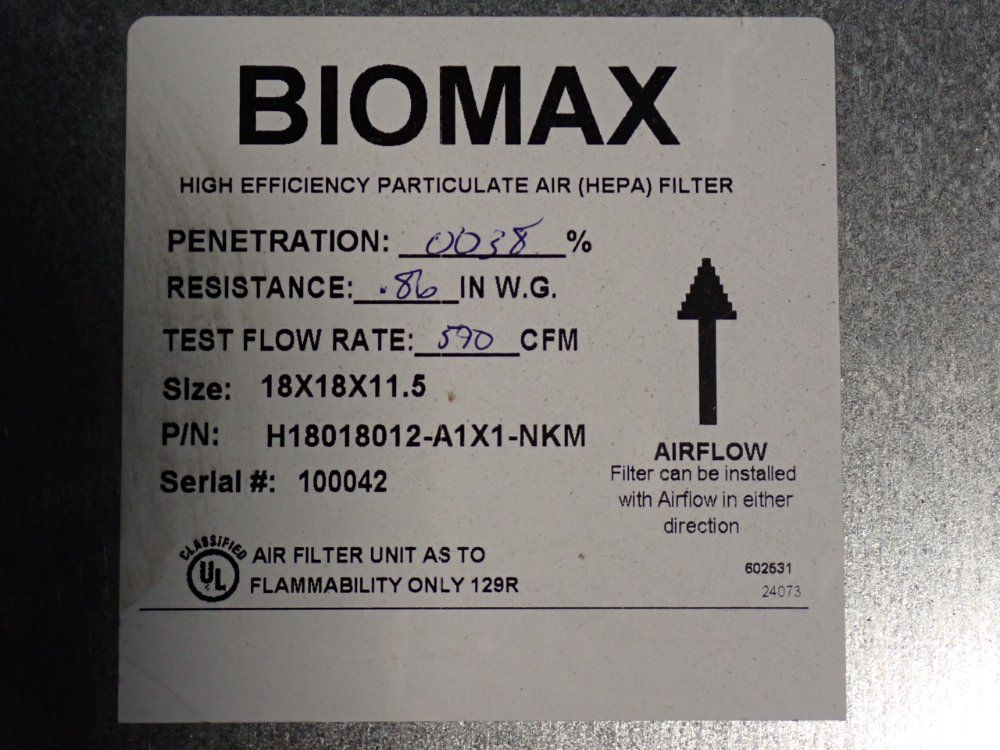 Biomax High Effieciency Air Filter - H18018012-a1x1-nkm