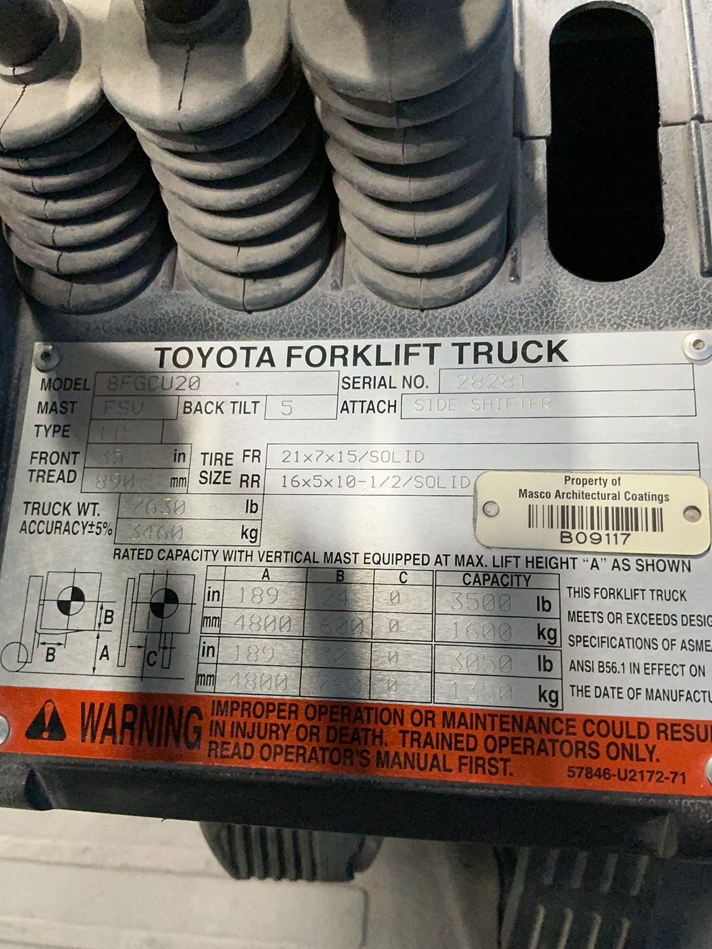 Toyota 3500 Lbs Propane Forklift - 8fgcu20
